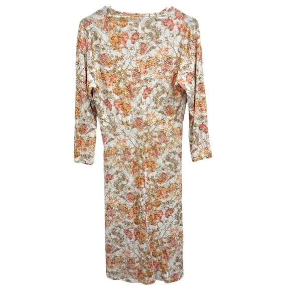 Peruvian Connection Persephone Dress Floral V-Neck Jersey Midi Orange Cream L - Picture 4 of 13